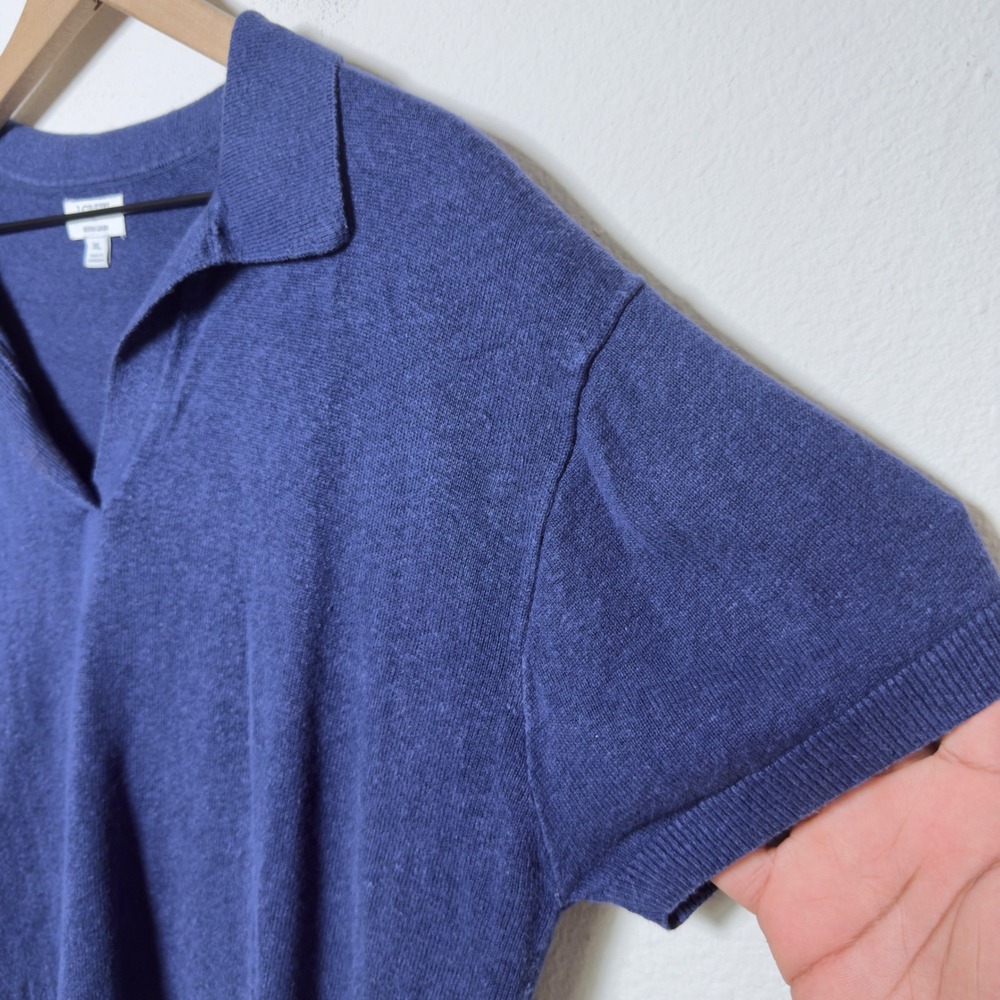 J.Crew Womens Linen Blend Polo Sweater XL Blue Short Sleeve CA118 V-Neck - Picture 2 of 7